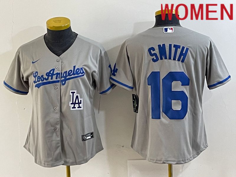 Women Los Angeles Dodgers 16 Smith Grey Game Nike 2024 MLB Jersey style 6